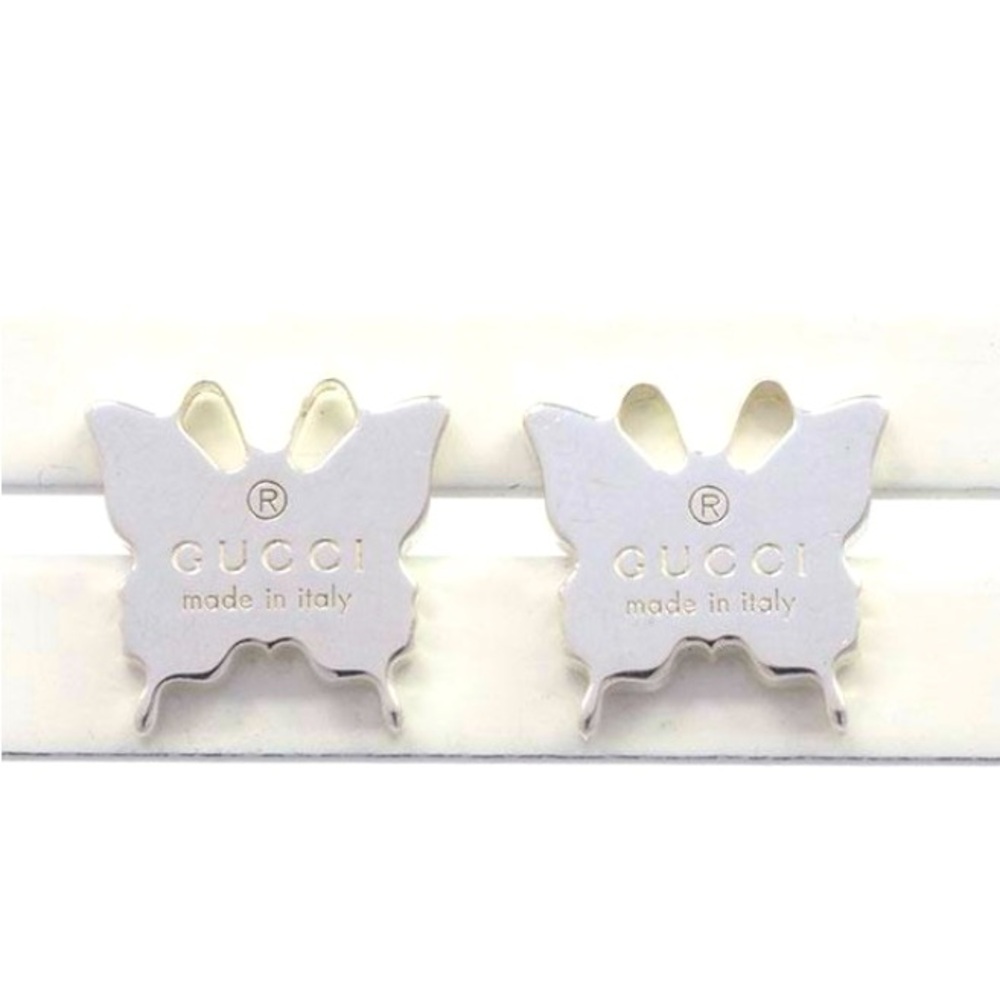 Gucci Sterling Silver Butterfly stud Earrings NIB Logo Stamped